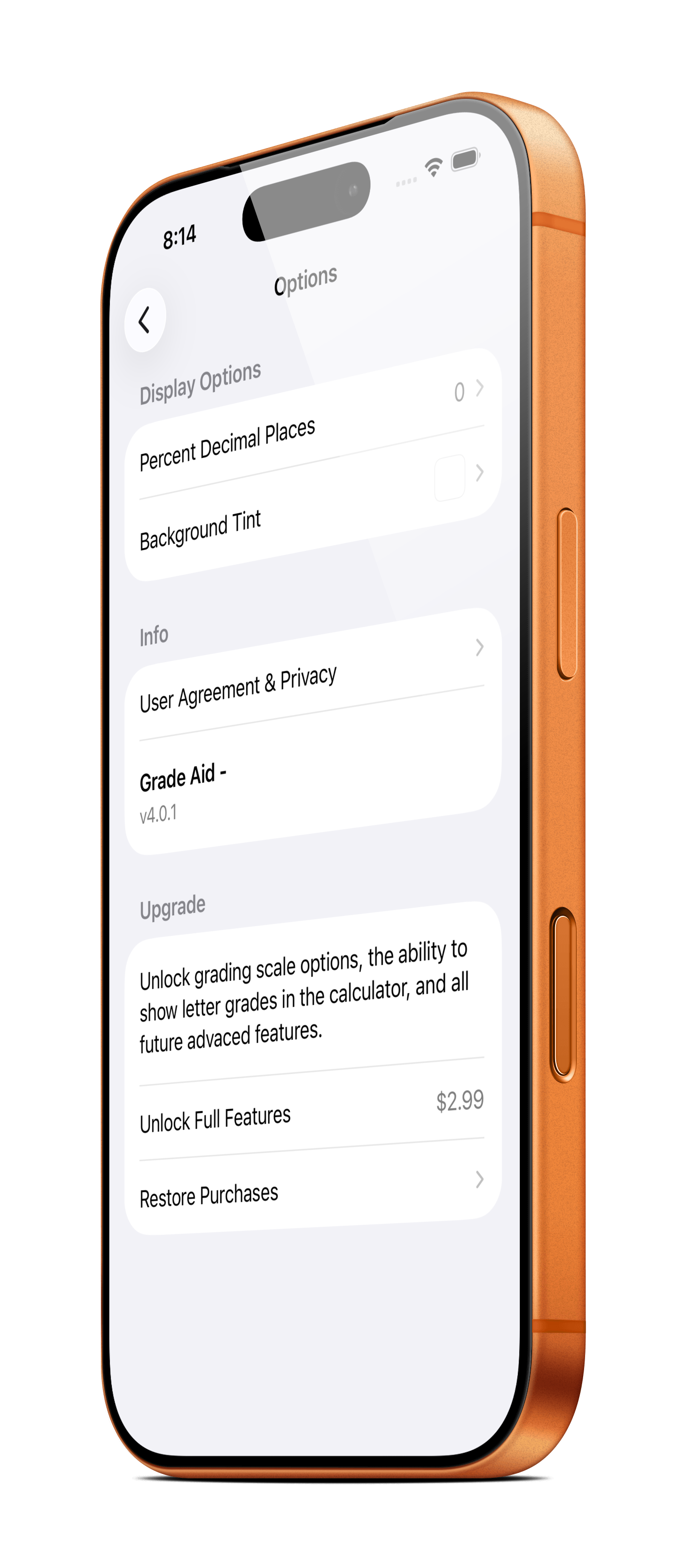 Grade Aid - — options and settings